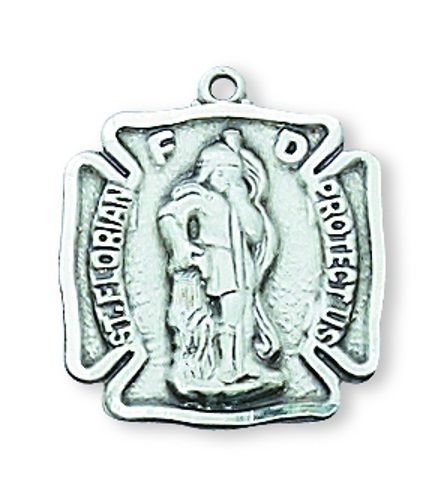 Shield Medal Necklace St. Florian Firefighter 5/8 in Ster Silver