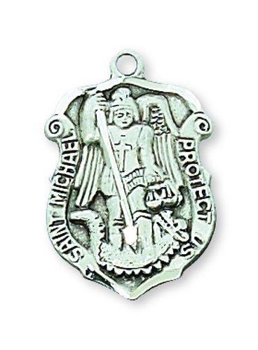 Shield Medal St. Michael Archangel Police 3/4 inch Sterl Silver