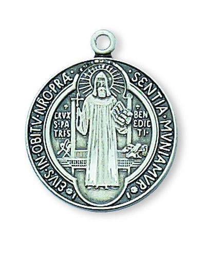 St. Benedict Medal Necklace 3/4 inch Sterling Silver