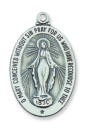 Miraculous Medal Necklace 1 inch Sterling Silver