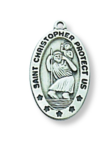 Saint Medal Necklace St. Christopher 5/8 inch Sterling Silver