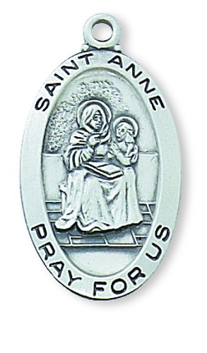 Saint Medal Necklace St. Anne 7/8 inch Sterling Silver