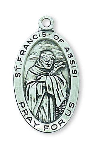 Saint Medal Necklace St. Francis Assisi 7/8 inch Sterling Silver