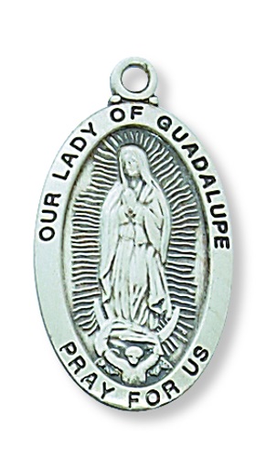 Mary Medal Necklace Our Lady Guadalupe 7/8 inch Sterling Silver