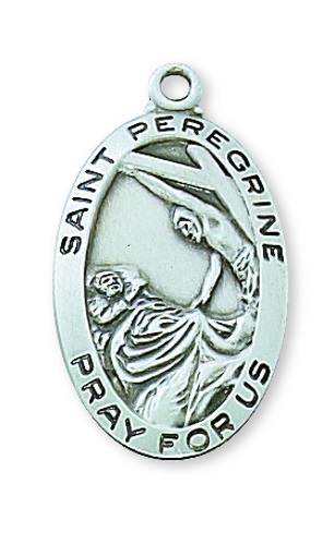 Saint Medal Necklace St. Peregrine 7/8 inch Sterling Silver