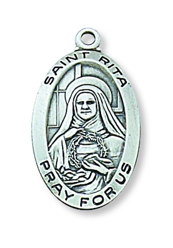 Saint Medal Necklace St. Rita of Cascia 7/8 inch Sterling Silver