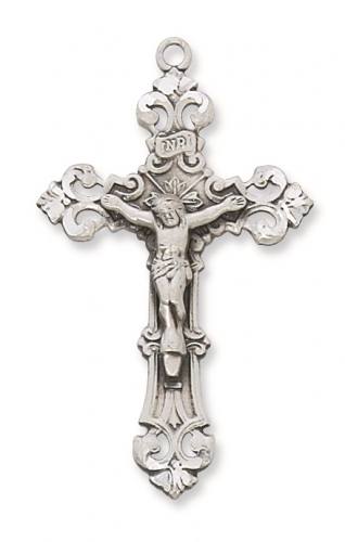 Crucifix Necklace Fancy 1.75 inch Sterling Silver