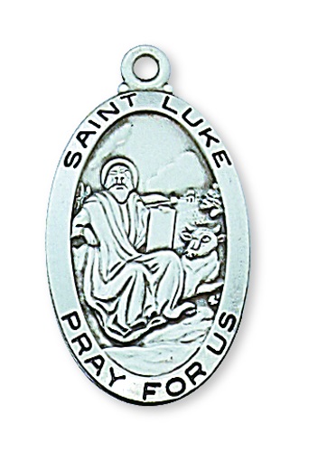 Saint Medal Necklace St. Luke Evangelist 1 inch Sterling Silver