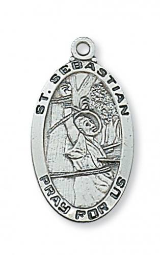 Saint Medal Necklace St. Sebastian 1 inch Sterling Silver