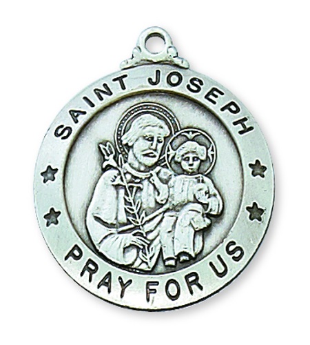 Saint Medal Necklace St. Joseph 7/8 inch Sterling Silver