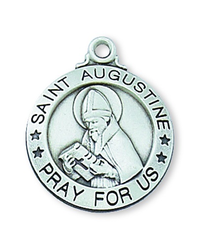 Saint Medal Necklace St. Augustine Hippo 3/4 in Sterling Silver