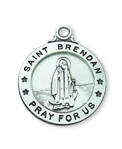 Saint Medal Necklace St. Brendan Navigator 3/4 in Sterling