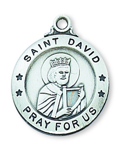 Saint Medal Necklace St. David of Wales 3/4 inch Sterling Silver