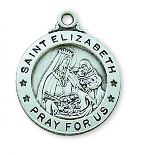 Saint Medal Necklace St. Elizabeth of Hungary 3/4 in Ster Silver