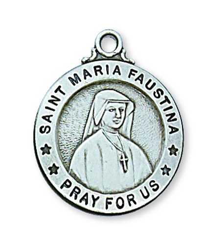 Saint Medal Necklace St. Faustina Kowalska 3/4 in Sterling