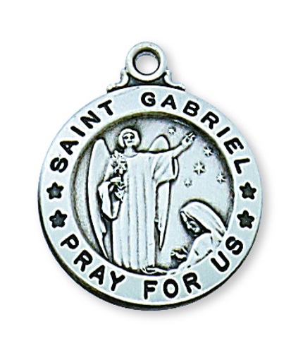 Saint Medal Necklace St. Gabriel Archangel 3/4 inch Sterl Silver