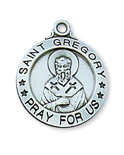 Saint Medal Necklace St. Gregory Great 3/4 inch Sterling Silver