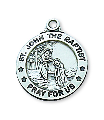 Saint Medal Necklace St. John the Baptist 3/4 in Sterling Silver