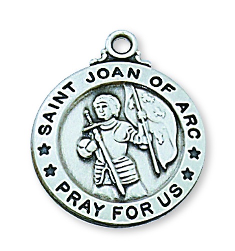 Saint Medal Necklace St. Joan of Arc 3/4 inch Sterling Silver