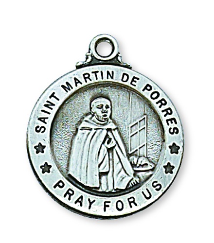 Saint Medal Necklace St. Martin de Porres 3/4 in Sterling Silver