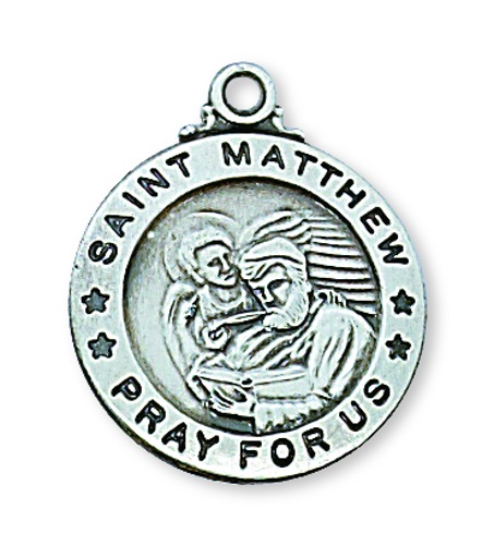 Saint Medal Necklace St. Matthew Evangelist 3/4 in Sterl Silver