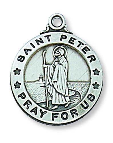 Saint Medal Necklace St. Peter Apostle 3/4 inch Sterling Silver