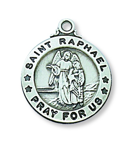 Saint Medal Necklace St. Raphael Archangel 3/4 inch Sterl Silver