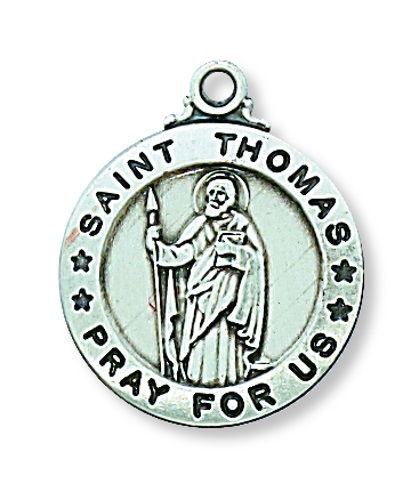 Saint Medal Necklace St. Thomas Apostle 3/4 inch Sterling Silver