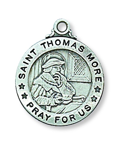 Saint Medal Necklace St. Thomas More 3/4 inch Sterling Silver
