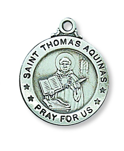 Saint Medal St. Thomas Aquinas 3/4 inch Sterling Silver Pendant