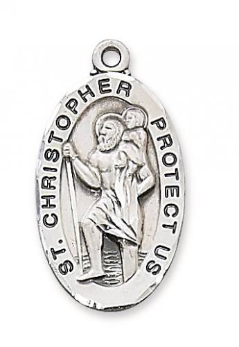 Saint Medal Necklace St. Christopher 1 inch Sterling Silver