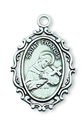 Saint Medal Necklace St. Francis Assisi 7/8 inch Sterling Silver