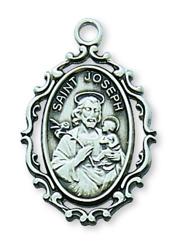 Saint Medal Necklace St. Joseph 7/8 inch Sterling Silver