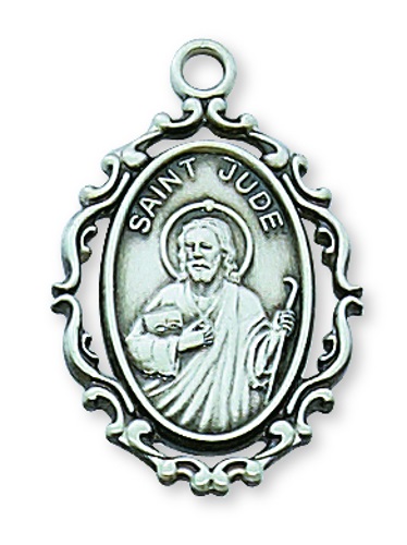 Saint Medal Necklace St. Jude Thaddeus 7/8 inch Sterling Silver