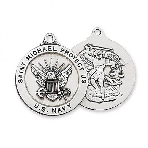 Military Medal Necklace St. Michael US Navy 1 in Sterling Silver