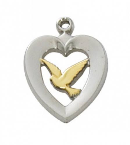Necklace Dove Heart 1/2 inch Sterling Silver Tutone