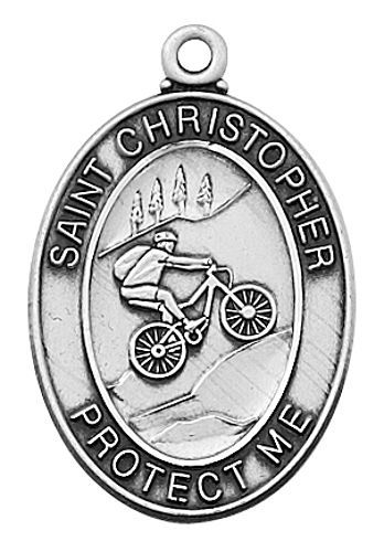 Sport Medal St. Christopher Biking Men 1 inch Sterling Silver
