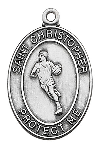 Sport Medal St. Christopher Basketball Men 1 in Sterling Silver