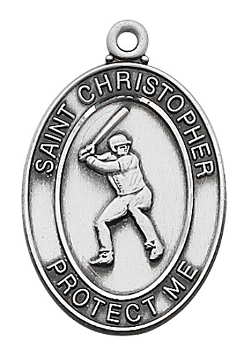 Sport Medal St. Christopher Baseball Men 1 inch Sterling Silver