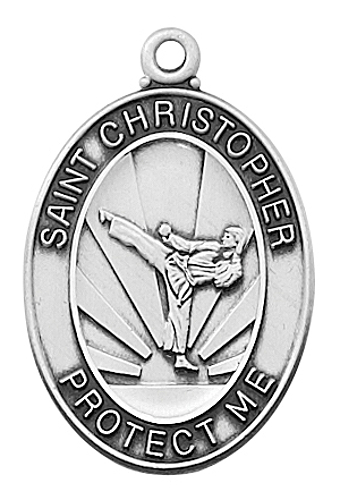 Sport Medal St. Christopher Martial Arts Men 1 inch Sterl Silver