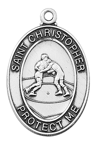 Sport Medal St. Christopher Wrestling Men 1 inch Sterling Silver