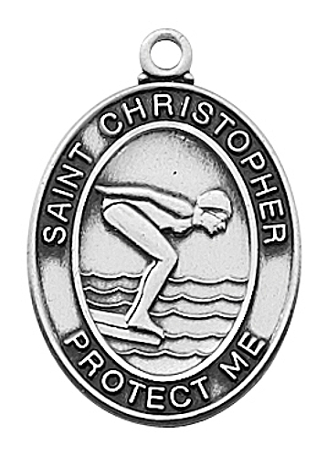 Sport Medal St. Christopher Swimming Women 3/4 inch Sterl Silver