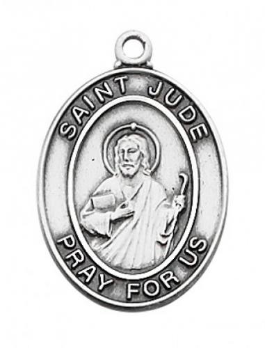 Saint Medal Necklace St. Jude Thaddeus 3/4 inch Sterling Silver