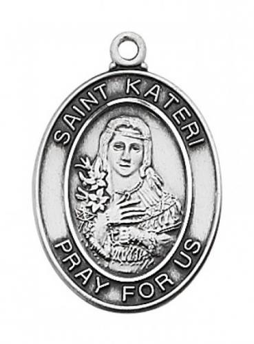 Saint Medal Necklace St. Kateri Tekakwitha 3/4 inch Sterl Silver