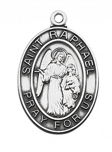 Saint Medal Necklace St. Raphael Archangel 1 in Sterling Silver