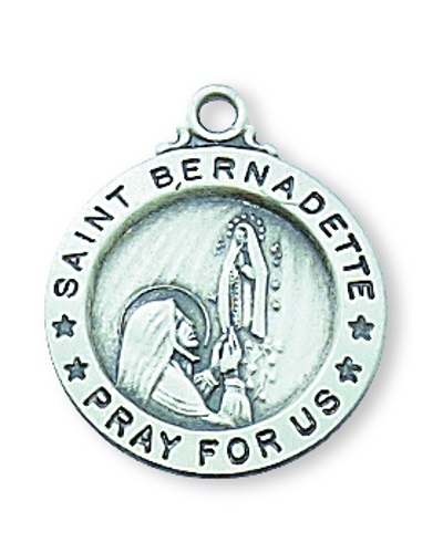 Saint Medal Necklace St. Bernadette 5/8 inch Sterling Silver