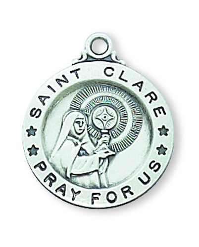 Saint Medal Necklace St. Clare of Assisi 5/8 in Sterling Silver