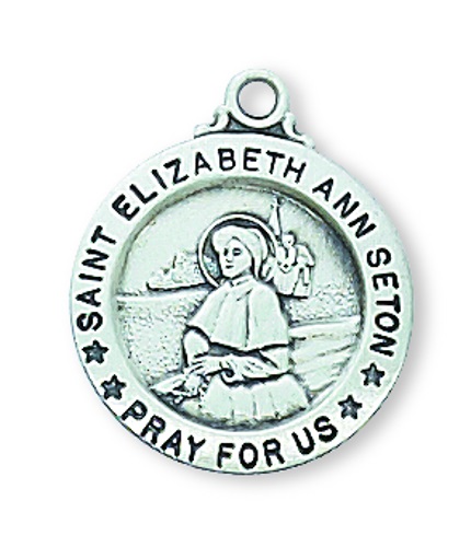 Saint Medal Necklace St. Elizabeth Ann Seton 5/8 in Ster Silver