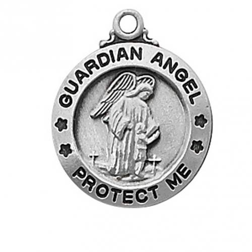 Guardian Angel Medal Necklace 5/8 inch Sterling Silver