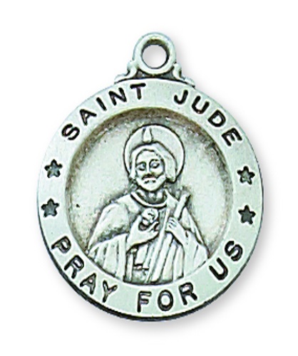 Saint Medal Necklace St. Jude Thaddeus 5/8 inch Sterling Silver